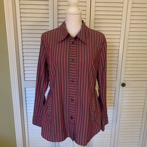 Cabi Pink and Grey Striped Button-Up Shirt with pockets Size M